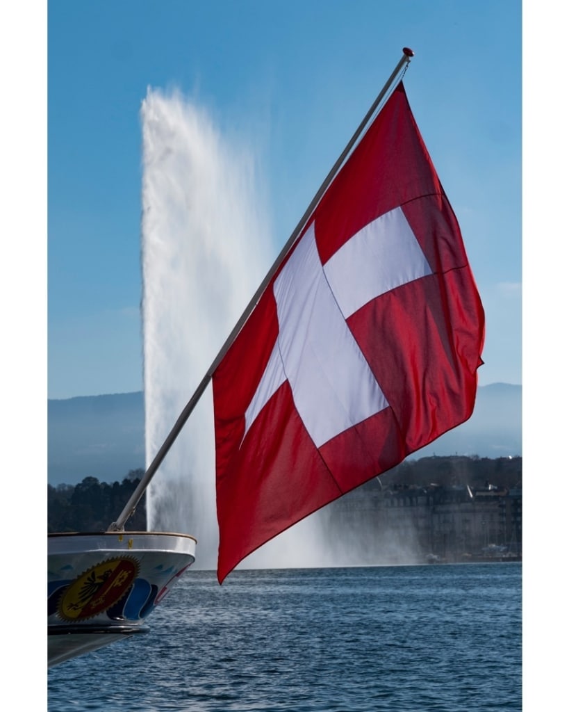 Jet d'Eau de Genève, drapeau suisse